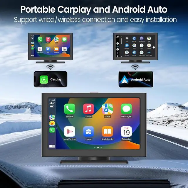 Alt view image 2 of 7 - Portable  Carplay Screen for Car, 7" HD Car Stereo Touch Screen with Android Auto& Carplay, Rear Camera, Voice Control, Mirror Link, Bluetooth, Navigation, AUX - Fits All Vehicles