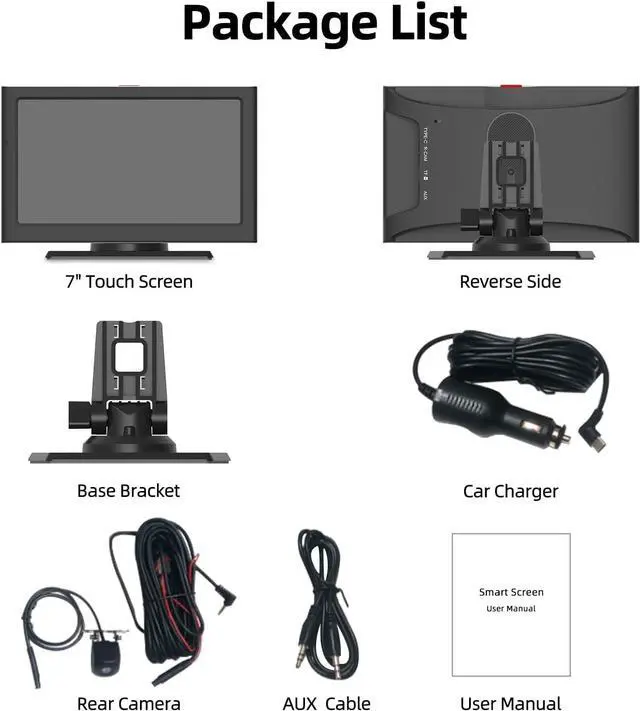 Alt view image 6 of 7 - Portable  Carplay Screen for Car, 7" HD Car Stereo Touch Screen with Android Auto& Carplay, Rear Camera, Voice Control, Mirror Link, Bluetooth, Navigation, AUX - Fits All Vehicles