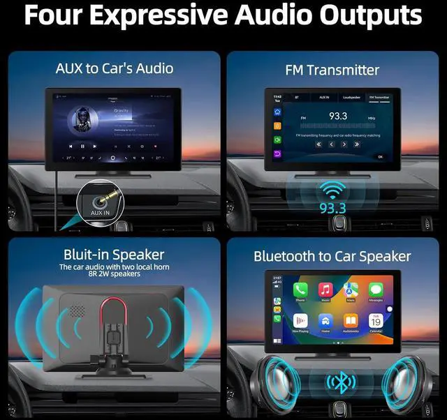Alt view image 7 of 7 - Portable  Carplay Screen for Car, 7" HD Car Stereo Touch Screen with Android Auto& Carplay, Rear Camera, Voice Control, Mirror Link, Bluetooth, Navigation, AUX - Fits All Vehicles
