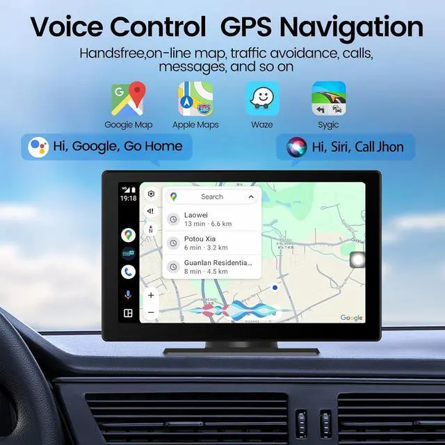 Alt view image 3 of 7 - Portable  Carplay Screen for Car, 7" HD Car Stereo Touch Screen with Android Auto& Carplay, Rear Camera, Voice Control, Mirror Link, Bluetooth, Navigation, AUX - Fits All Vehicles