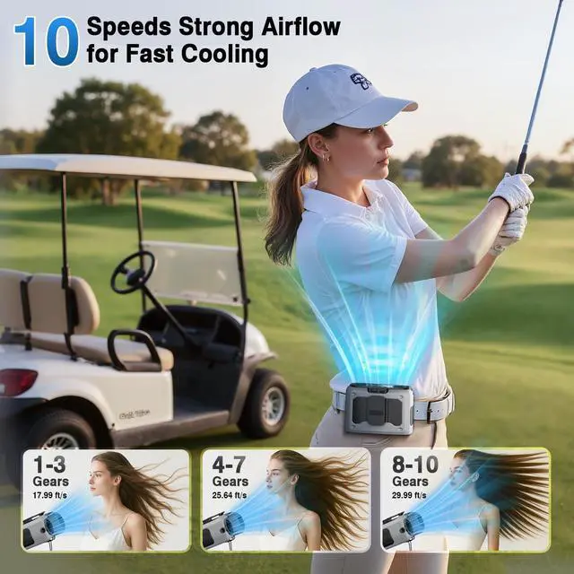 Alt view image 4 of 7 - 4-in-1 Portable Waist Fan, 20000mAh Dual-Motor Personal Rechargeable Fan [235H Max], 10 Speeds 22000RPM Clip-on Wearable Belt & Hands-Free Neck Fan for Oudoor, Camping, Travel, Jobsite - Grey