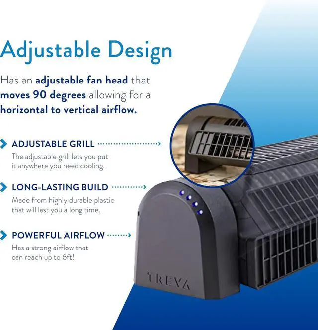 Alt view image 3 of 7 - Treva Body Breeze Fan Rechargeable Personal Fan with Wide Cooling Reach, Multi Speed Adjustable and Portable