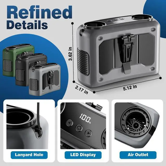 Alt view image 7 of 7 - 4-in-1 Portable Waist Fan, 20000mAh Dual-Motor Personal Rechargeable Fan [235H Max], 10 Speeds 22000RPM Clip-on Wearable Belt & Hands-Free Neck Fan for Oudoor, Camping, Travel, Jobsite - Grey