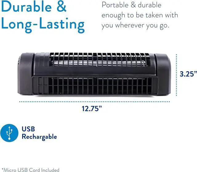 Alt view image 6 of 7 - Treva Body Breeze Fan Rechargeable Personal Fan with Wide Cooling Reach, Multi Speed Adjustable and Portable