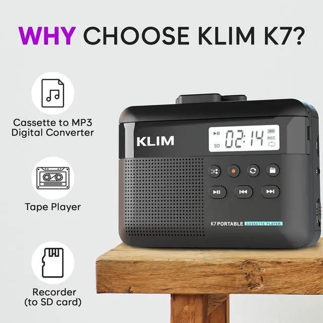 Alt view image 2 of 7 - K7 Cassette Tape Player + Cassette to MP3 Converter + Portable Cassette Player + Walkman Cassette Player + Built-in Microphone & Speaker + Rechargeable Battery + Earphones + 16GB SD Card