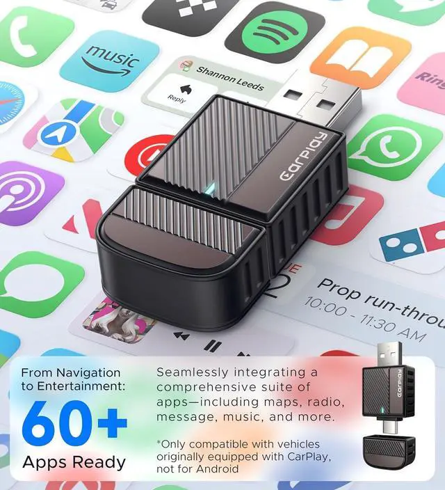 Alt view image 3 of 7 - CarPlay Wireless Adapter for , Convert Wired to Wireless CarPlay Adapter for iPhone [Mini Size, USB-A & USB-C/Type-C, No Delay, Plug & Play], Compatible with Cars from 2016, Brown