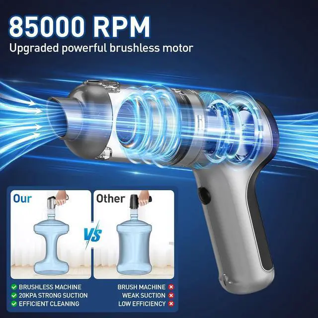 Alt view image 3 of 7 - Handheld Car Vacuum Cleaner Cordless with Brushless Motor, 20000PA High Power Vacuum Cleaner & Air Duster, 3 in 1 Keyboard Portable Mini Hand Held Vacuums Cleaner for Car Home