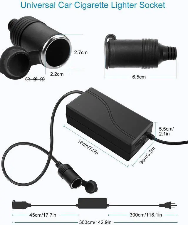 Alt view image 3 of 7 - AC to DC Converter 110V to 12V 30A 360W AC to DC Adapter Car Cigarette Lighter Socket 120V to 12 Volt Power Supply 11ft Long Cord for Inflator Car Refrigerator and Other Car Devices