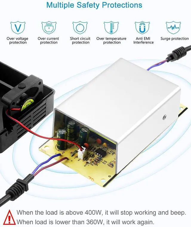 Alt view image 4 of 7 - AC to DC Converter 110V to 12V 30A 360W AC to DC Adapter Car Cigarette Lighter Socket 120V to 12 Volt Power Supply 11ft Long Cord for Inflator Car Refrigerator and Other Car Devices