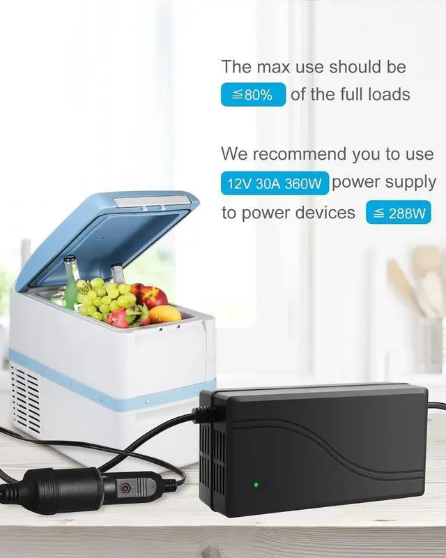 Alt view image 7 of 7 - AC to DC Converter 110V to 12V 30A 360W AC to DC Adapter Car Cigarette Lighter Socket 120V to 12 Volt Power Supply 11ft Long Cord for Inflator Car Refrigerator and Other Car Devices