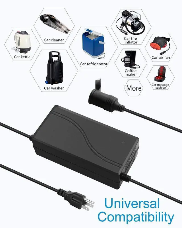 Alt view image 6 of 7 - AC to DC Converter 110V to 12V 30A 360W AC to DC Adapter Car Cigarette Lighter Socket 120V to 12 Volt Power Supply 11ft Long Cord for Inflator Car Refrigerator and Other Car Devices