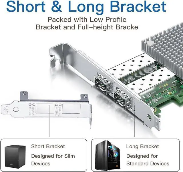 Alt view image 7 of 7 - 10Gb SFP+ PCI-E Network Card NIC, with Broadcom BCM57810S Chip, Dual SFP+ Port Card, PCI Express X8, Ethernet LAN Adapter Support Windows/Windows Server/Linux/VMware Esxi