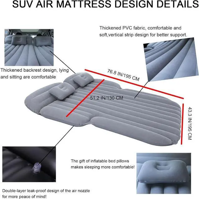 Alt view image 3 of 7 - Inflatable SUV Air Mattress 3 in 1 Thickened Flocking Inflatable Car Camping Travel Air Mattress with 2 Pillows & Air Pump,Portable Car Sleeping Bed for SUV|MPV|Minivan
