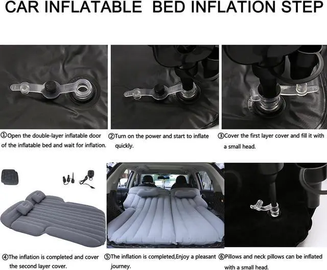 Alt view image 6 of 7 - Inflatable SUV Air Mattress 3 in 1 Thickened Flocking Inflatable Car Camping Travel Air Mattress with 2 Pillows & Air Pump,Portable Car Sleeping Bed for SUV|MPV|Minivan