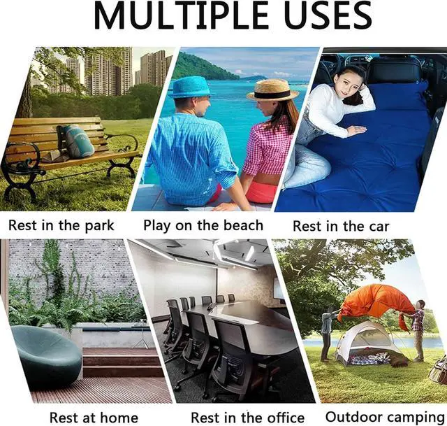 Alt view image 7 of 7 - Inflatable SUV Air Mattress 3 in 1 Thickened Flocking Inflatable Car Camping Travel Air Mattress with 2 Pillows & Air Pump,Portable Car Sleeping Bed for SUV|MPV|Minivan