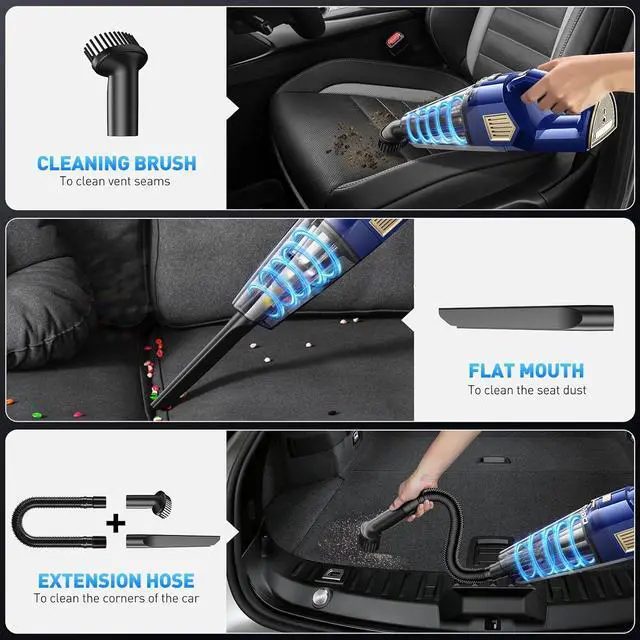 Alt view image 3 of 7 - Handheld Vacuum Cordless, 15000PA Powerful Suction Car Vacuum Cleaner Lightweight with Multi Accessories, Hand held Vacuum Cleaner Dust Busters Cordless Rechargeable for Car Home