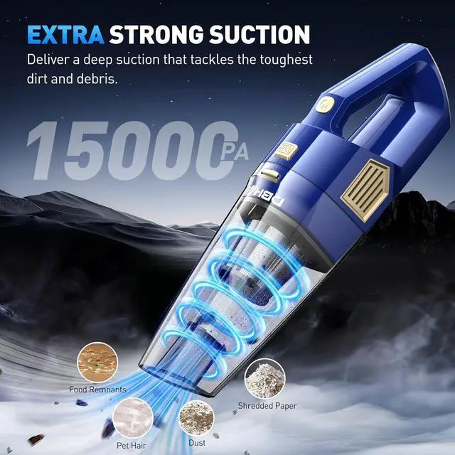 Alt view image 2 of 7 - Handheld Vacuum Cordless, 15000PA Powerful Suction Car Vacuum Cleaner Lightweight with Multi Accessories, Hand held Vacuum Cleaner Dust Busters Cordless Rechargeable for Car Home