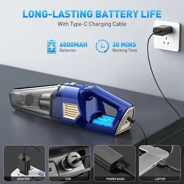 Alt view image 6 of 7 - Handheld Vacuum Cordless, 15000PA Powerful Suction Car Vacuum Cleaner Lightweight with Multi Accessories, Hand held Vacuum Cleaner Dust Busters Cordless Rechargeable for Car Home
