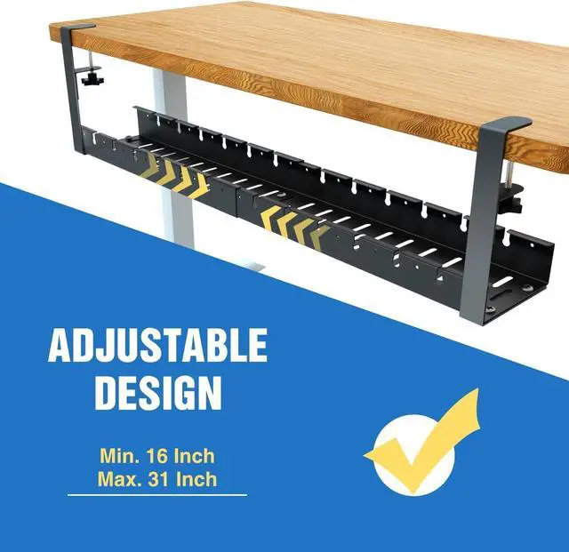 Alt view image 2 of 6 - Extendable Under Desk Cable Management, Metal Cable Management Tray Under Desk with Clamp, Retractable Power Strip Cord Holder for Wire Management 31Inch (2 Pack Extendable 31')