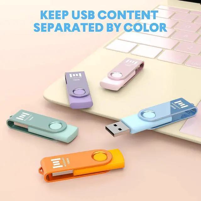 Alt view image 2 of 6 - 128GB USB2.0 Flash Drive, with Keychain Loop, Swivel Design with LED Light, exFAT Memory Stick for Computers, System Backup, Data Storage, Pastel Color(Pack of 5)