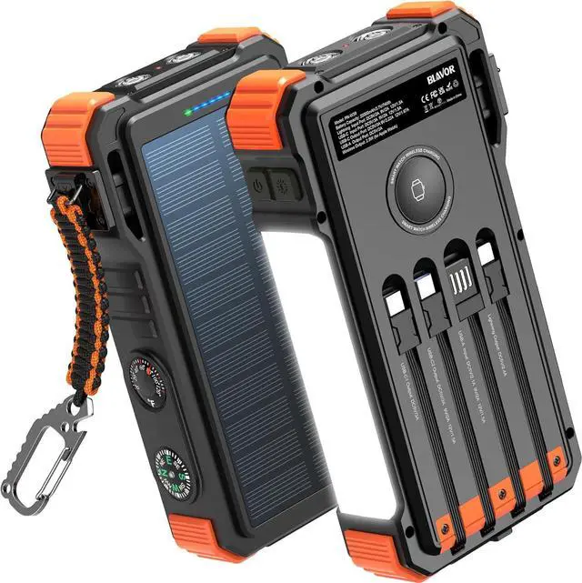 Main image of Solar Charger 20000mAh Built-in Cables, 20W Fast Charging Portable Power Bank with USB C, Camping Light, Flashlight, Battery Pack for iPhone 16 15 14 13 12 11, iPad, ,  Watch