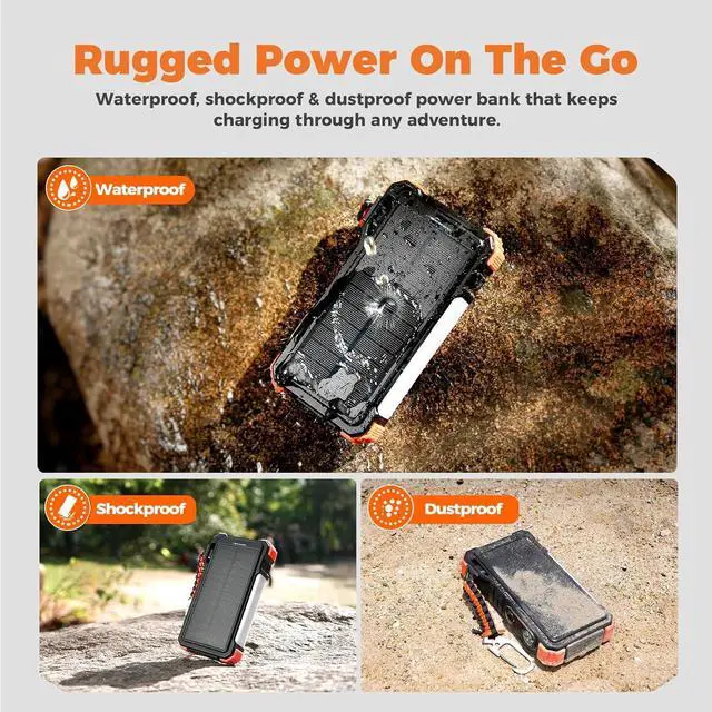 Alt view image 6 of 7 - Solar Charger 20000mAh Built-in Cables, 20W Fast Charging Portable Power Bank with USB C, Camping Light, Flashlight, Battery Pack for iPhone 16 15 14 13 12 11, iPad, ,  Watch