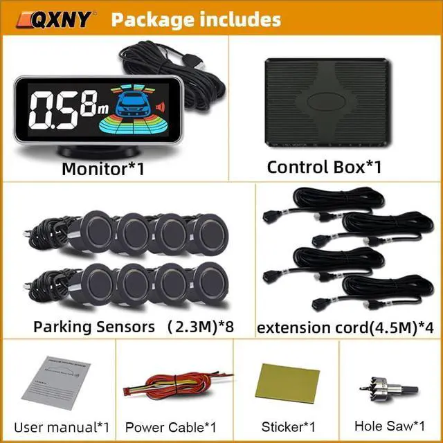 Alt view image 2 of 6 - Car Parking Sensors Kit Reverse Radar parktronic System Auto Electronics Vehicle Backup Assistant Reverse 8 Sensor (Matte Black)