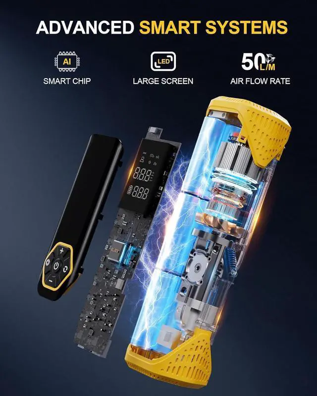 Alt view image 4 of 7 - Inflator Portable Air Compressor, 180PSI Cordless 6X Faster Air Pump, Air Compressor with Pressure Gauge, One Click Smart Tire Pump for Car, Motorcycle, Bicycle and Ball(Black)