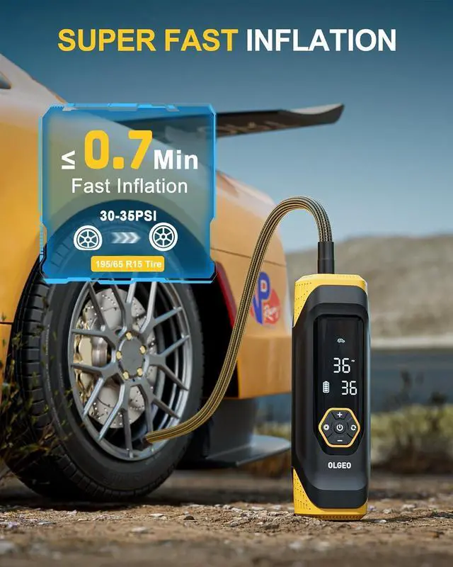 Alt view image 3 of 7 - Inflator Portable Air Compressor, 180PSI Cordless 6X Faster Air Pump, Air Compressor with Pressure Gauge, One Click Smart Tire Pump for Car, Motorcycle, Bicycle and Ball(Black)