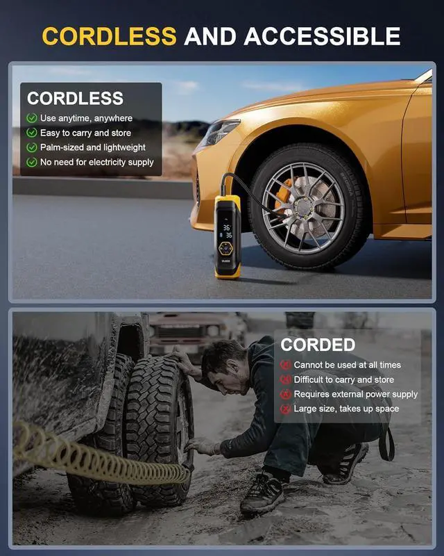 Alt view image 7 of 7 - Inflator Portable Air Compressor, 180PSI Cordless 6X Faster Air Pump, Air Compressor with Pressure Gauge, One Click Smart Tire Pump for Car, Motorcycle, Bicycle and Ball(Black)