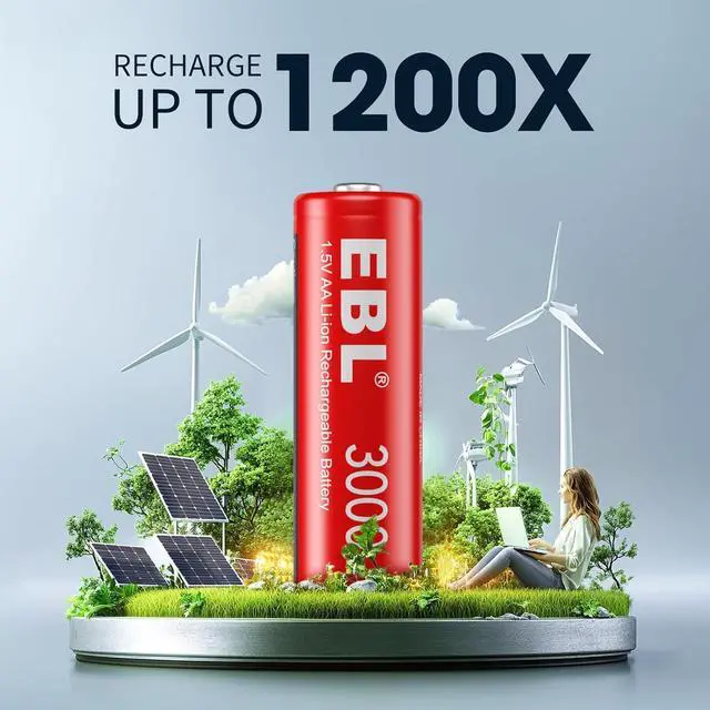 Alt view image 5 of 7 - Rechargeable Lithium AA Batteries, 3000mWh 1.5V Double A Battery 16 Pack and 8-Bay AA AAA Individual Battery Charger