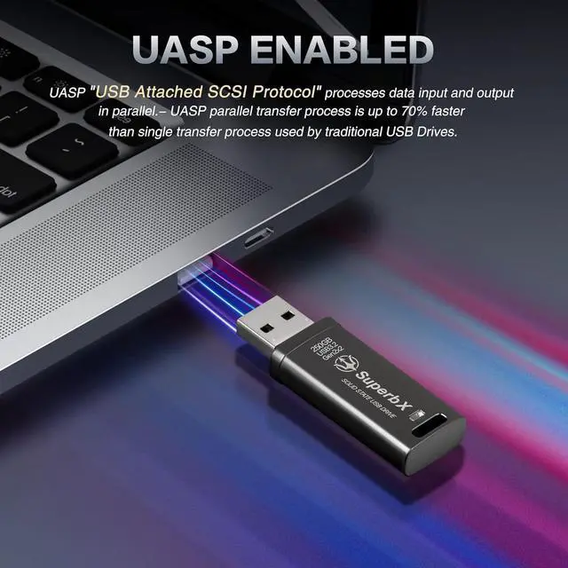 Alt view image 2 of 6 - Portable SSD 250GB Solid State USB Drive, USB 3.2 Gen2x2 SuperSpeed+, UASP Compatible, SuperbX Metal Body Protection. Ultra Speeds up to 1000MB/s Read, 800MB/s Write