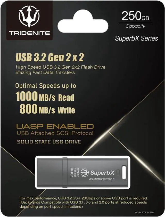 Alt view image 6 of 6 - Portable SSD 250GB Solid State USB Drive, USB 3.2 Gen2x2 SuperSpeed+, UASP Compatible, SuperbX Metal Body Protection. Ultra Speeds up to 1000MB/s Read, 800MB/s Write