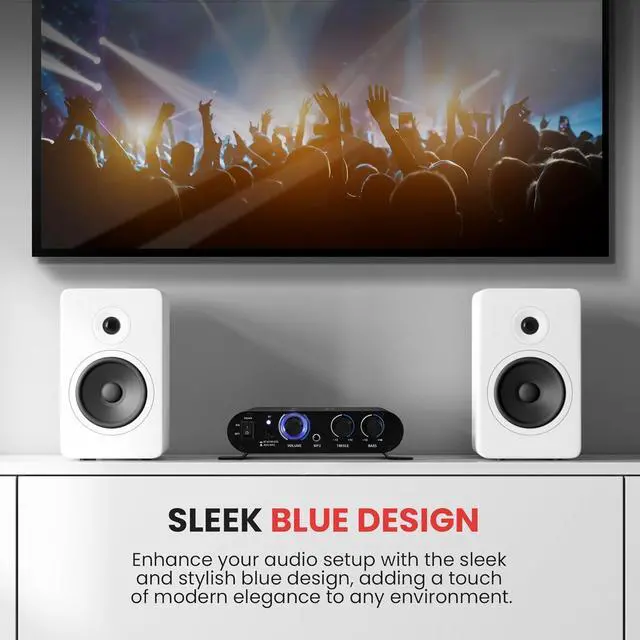 Alt view image 3 of 7 - Wireless Bluetooth Home Audio Amplifier - 90W Dual Channel Mini Portable Power Stereo Sound Receiver w/ Speaker Selector, RCA, AUX, LED, 12V Adapter - For Smartphone PA, Studio Use - PFA330BT
