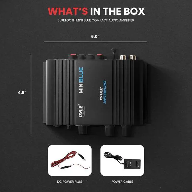 Alt view image 6 of 7 - Wireless Bluetooth Home Audio Amplifier - 90W Dual Channel Mini Portable Power Stereo Sound Receiver w/ Speaker Selector, RCA, AUX, LED, 12V Adapter - For Smartphone PA, Studio Use - PFA330BT