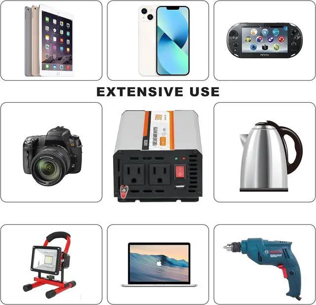 Alt view image 6 of 7 - 500W Power Inverter, DC 12V to 120V AC Converter for Vehicles Car, Pure Sine Wave Adapter with USB Port and 2 AC Outlets Car Charger for Laptop Smartphone Small Power Tool