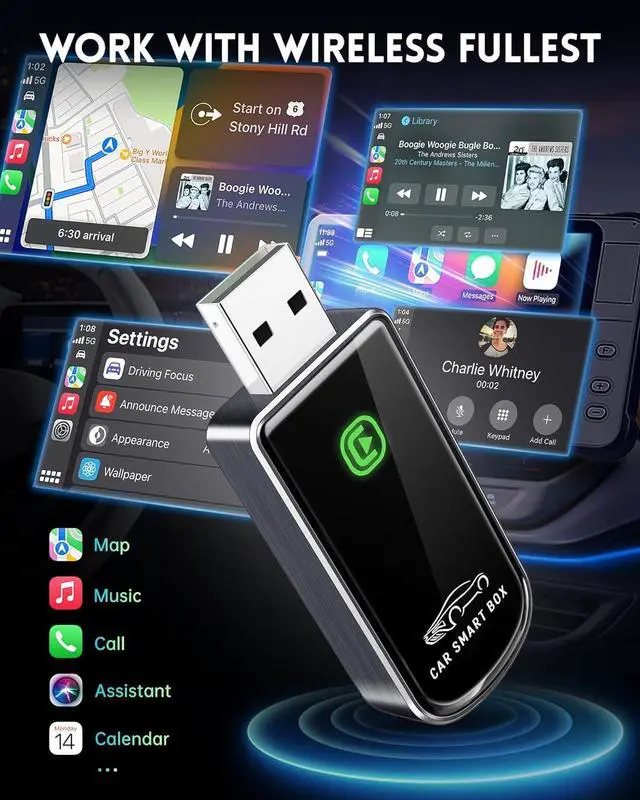 Alt view image 5 of 7 - Wireless CarPlay Adapter- Mini Edition, Converts Factory Wired to Wireless CarPlay Dongle Plug & Play CarPlay Wireless Adapter for Apple iPhone iOS 10+ & Cars from 2015+(Brushed Cobalt Blue)