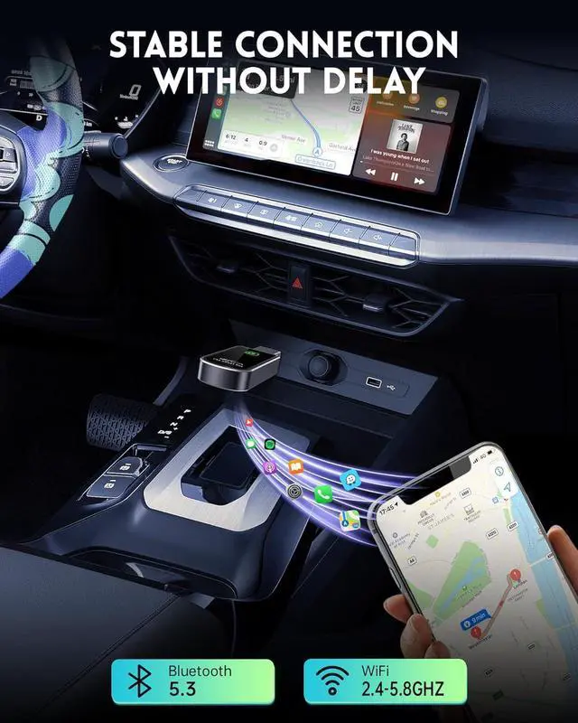 Alt view image 6 of 7 - Wireless CarPlay Adapter- Mini Edition, Converts Factory Wired to Wireless CarPlay Dongle Plug & Play CarPlay Wireless Adapter for Apple iPhone iOS 10+ & Cars from 2015+(Brushed Cobalt Blue)
