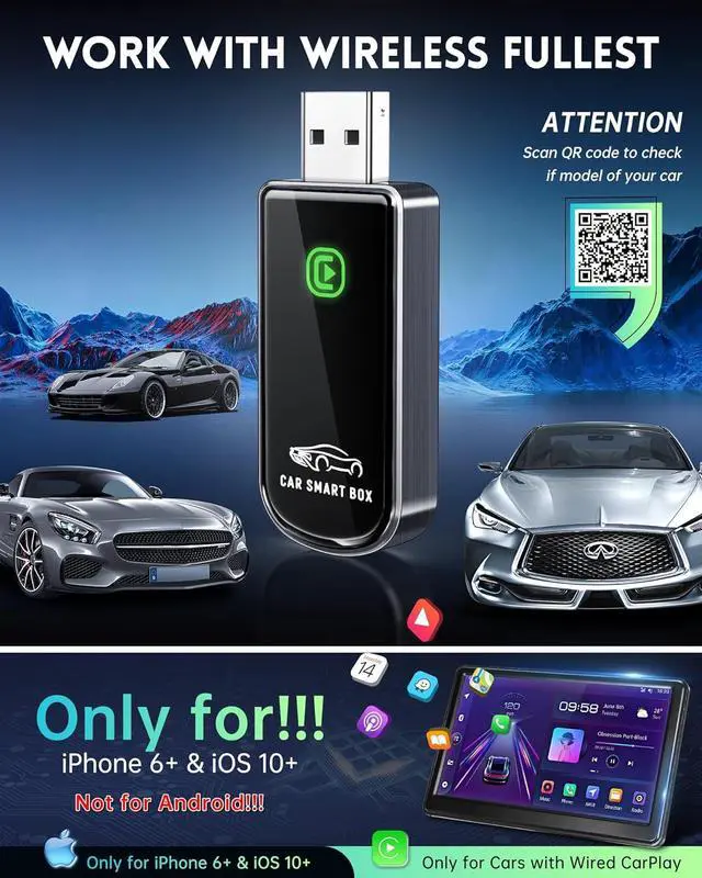 Alt view image 7 of 7 - Wireless CarPlay Adapter- Mini Edition, Converts Factory Wired to Wireless CarPlay Dongle Plug & Play CarPlay Wireless Adapter for Apple iPhone iOS 10+ & Cars from 2015+(Brushed Cobalt Blue)