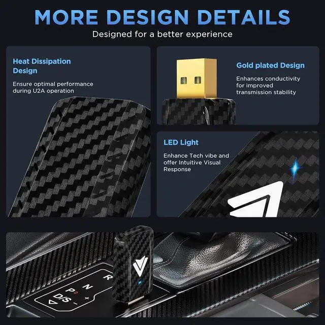 Alt view image 3 of 7 - Android Auto Wireless Adapter for Car Small Dongle, Compatible with AndroidAuto Car Models 2017 Above with Wired, for Android Phones Version 11 Above, Carbon Fiber Black