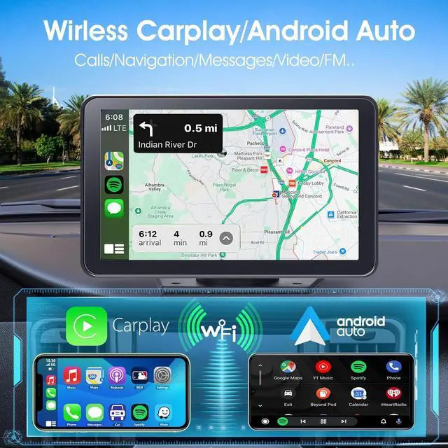 Alt view image 2 of 7 - Wireless CarPlay Screen for Car, 7" HD Portable Stereo Touchscreen with  CarPlay & Android Auto, CarPlay Screen with Backup Camera, Mirror Link, Bluetooth, Navigation for All Vehicle
