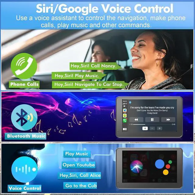 Alt view image 5 of 7 - Wireless CarPlay Screen for Car, 7" HD Portable Stereo Touchscreen with  CarPlay & Android Auto, CarPlay Screen with Backup Camera, Mirror Link, Bluetooth, Navigation for All Vehicle