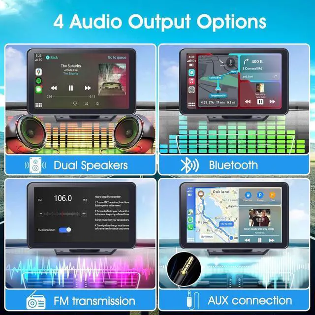 Alt view image 6 of 7 - Wireless CarPlay Screen for Car, 7" HD Portable Stereo Touchscreen with  CarPlay & Android Auto, CarPlay Screen with Backup Camera, Mirror Link, Bluetooth, Navigation for All Vehicle