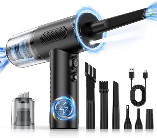 Main image of Air Duster, 100000RPM Handheld Car Vacuum/Air Blower& Pump, 3 Gear Adjustable Electric Air Duster/Car Vacuum Cleaner, Keyboard Duster with LED Light-10 Kits Air Blower for Computer
