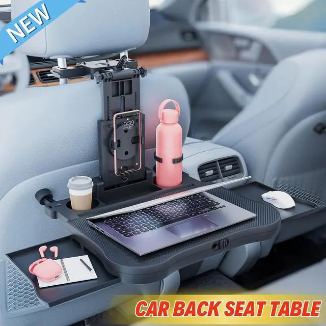 Alt view image 3 of 7 - Large Car Desk for Laptop | Steering Wheel Tray Table | Foldable Back Headrest Seat Eating Food Trays with Drinks Cupholder Phone Tablet Holder for Kids | Car Travel Essentials for Long Trips