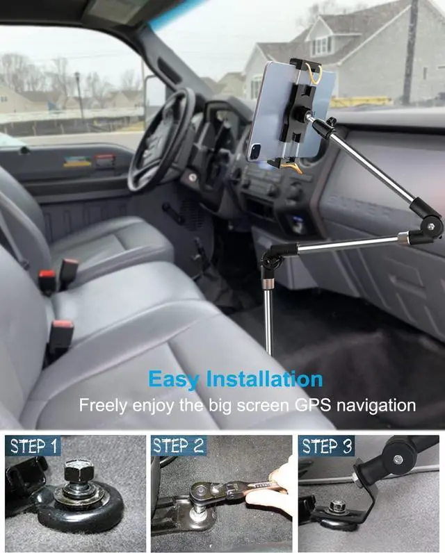 Alt view image 3 of 7 - Car/Truck Seat Rail Tablet Mount, 35" Heavy Duty Car Floor Bolt Phone iPad Holder, Vehicle Front Seats Stand for iPad Pro 12.9 Air Mini, iPhone, Galaxy Tabs, More 4-13" Cell Phones and Tablets