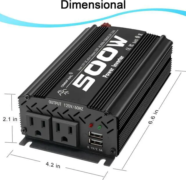 Alt view image 5 of 7 - 500W Modified Sine Wave Power Inverter DC 12V to AC 110V, Peak 1000Watt, Car Plug Inverter Adapter Power Converter with 4.2A Dual USB Charging Ports Black