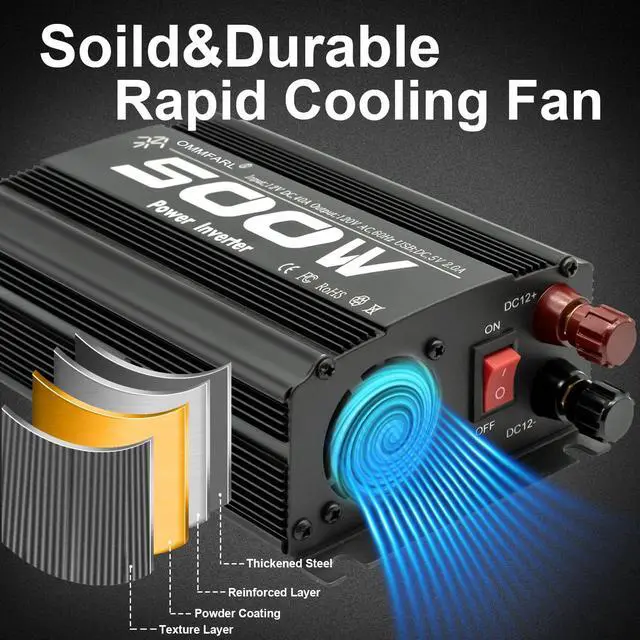 Alt view image 7 of 7 - 500W Modified Sine Wave Power Inverter DC 12V to AC 110V, Peak 1000Watt, Car Plug Inverter Adapter Power Converter with 4.2A Dual USB Charging Ports Black
