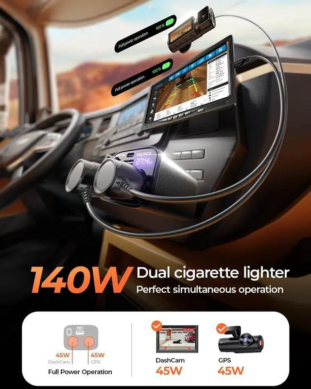 Alt view image 4 of 7 - 140W Retractable Car Charger with Dual Cigarette Lighter Splitter Adapter, Cigarette Lighter Splitter 2 Socket for Road Trip, 24/ 12V Double Car Charger Adapter for iPhone 16 15 14 13 12