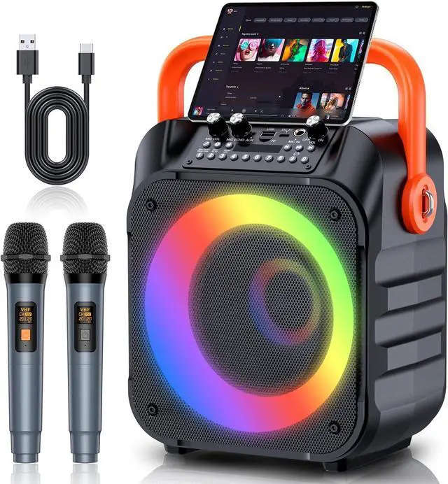 Main image of Machine with 2 Wireless Microphones,Portable Karaoke Machine for Adults & Kids,Karaoke Microphone with PA System,Karaoke Speaker Supports for TWS,USB,FM,REC,AUX in,TF Card